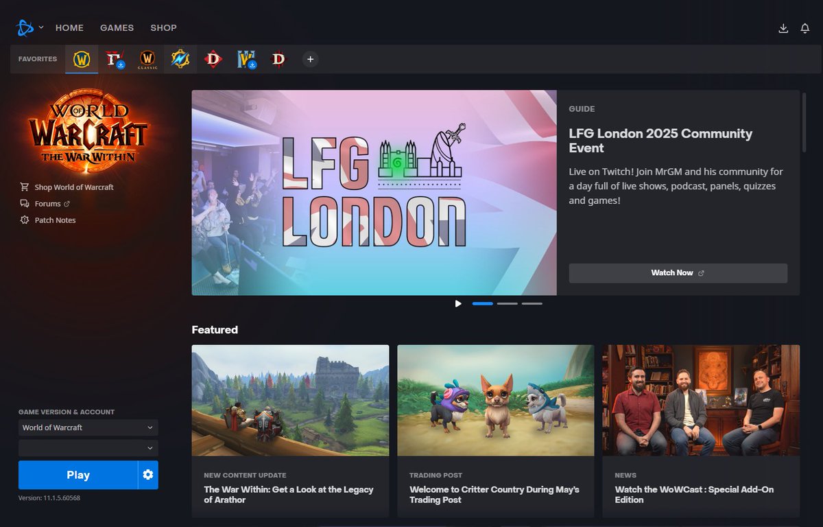 Thanks <a href="/Warcraft/">World of Warcraft</a> for the amazing support and promotion on the launcher!