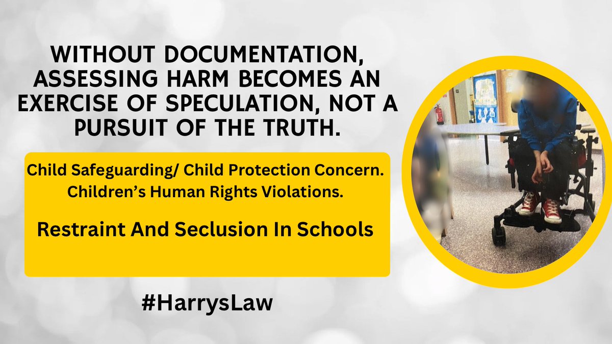 How do children with communication disabilities tell their parents something happened at school? You may see a change in behaviour, increased anxiety etc. Mandatory recording and reporting are vital in a timely manner when any incident of restrictive practice occurs. 
#HarrysLaw