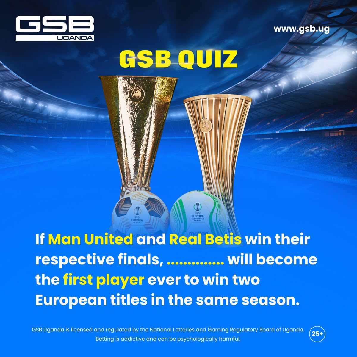 GSB Uganda (@gsb_uganda) on Twitter photo πππ ππππ:
Who is this fine, young, and talented football player?
Over π―π¬ πΉππ°πΈπ π½ππ»ππ²πΏπ stand a chance to win, each receiving π±,π¬π¬π¬ π¨ππ« in Free Bets. Share, Like, Tag Two, and Comment with your GSB ID. The winners will be announced on Wednesday, the πππ ππππ:
Who is this fine, young, and talented football player?
Over π―π¬ πΉππ°πΈπ π½ππ»ππ²πΏπ stand a chance to win, each receiving π±,π¬π¬π¬ π¨ππ« in Free Bets. Share, Like, Tag Two, and Comment with your GSB ID. The winners will be announced on Wednesday, the