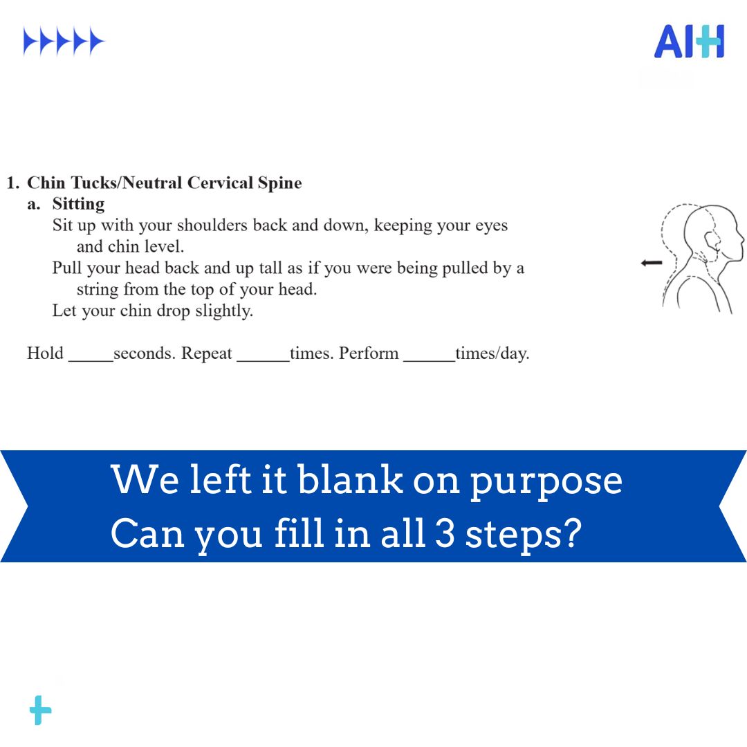 AIH_AIHealth's tweet image. Day 1: Can you complete the blanks?
This exercise comes from Aurora Healthcare  and is clinically used to improve neck alignment and reduce tension.

#aiSpine #NeckHealth #PostureChallenge #SmartRecovery #ForwardHeadPosture #AuroraHealth #MovementAwareness