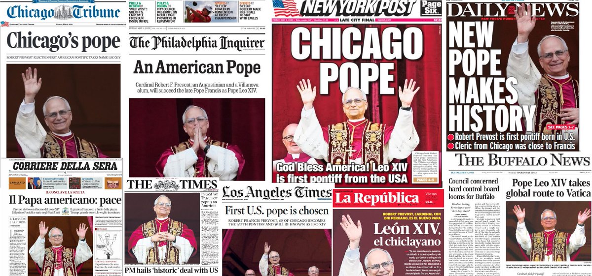 Front pages from around the US and world react to the news of American Cardinal Robert Prevost elected as Pope Leo XIV 📰