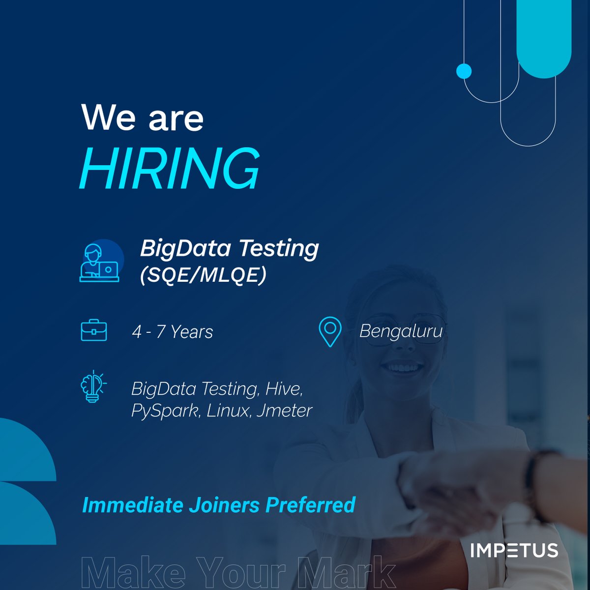 ImpetusLife's tweet image. Exciting Roles Open at Impetus!
We’re on the lookout for top tech talent for the following roles:
🔹 #BigdataTesting
🔹 #AutomationTesting
If you're ready to be a part of the engineering evolution Apply Now!
👉 bit.ly/4cBk1XB
🕒 Immediate joiners preferred.
#impetus