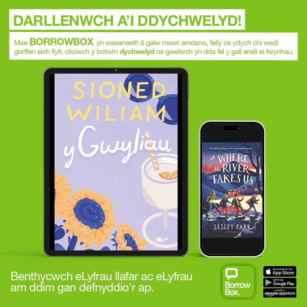 Darllenwch a'i Ddychwelyd! 
Mae  Borrowbox yn wasanaeth â galw mawr amdano, felly os ydych wedi gorffen  eich llyfr, cliciwch y botwm 'Dychwelyd' os gwelwch yn dda, fel y gall  eraill ei fwynhau.