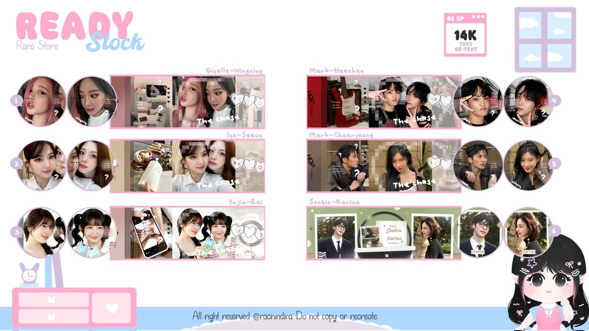 raanindira's tweet photo. —Help repost? Makasiii 🫶🏻       
 
Halooo! Aku bawa 6 layout ready stock couple nih. Price 14.000/each sudah free re-text dan bisa payment QRIS. 🥰 List chara di ALT. Langsung DM aja buat jemput. Abisin yukk 🥰 

#zonauang https://t.co/wuKhcNbrFF