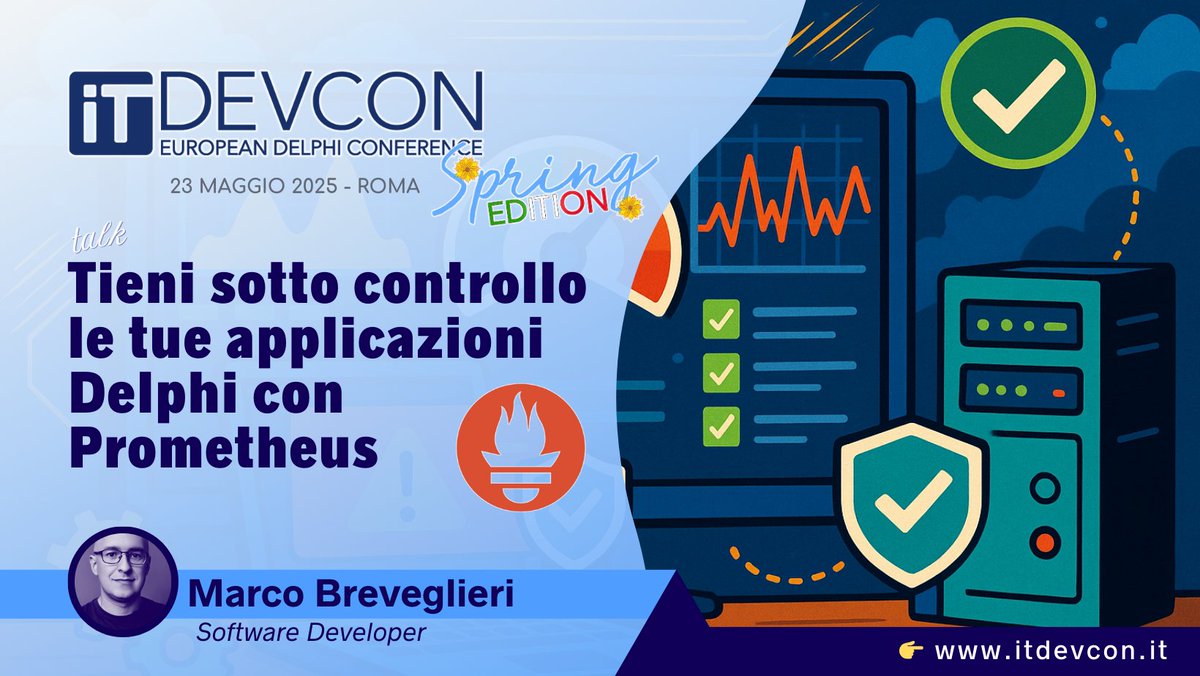 Marco Breveglieri (@mbreveglieri) on Twitter photo Come diceva lo slogan, “la potenza è nulla senza il controllo”. 🏎️ Il 23 maggio a #ITDevCon parleremo di #observability con <a href="/PrometheusIO/">PrometheusMonitoring</a> e il client per #Delphi. Uno sguardo veloce alla parte teorica, con esempi e consigli pratici. 🧪 Biglietti e info: itdevcon.it/home/spring-ed… Come diceva lo slogan, “la potenza è nulla senza il controllo”. 🏎️ Il 23 maggio a #ITDevCon parleremo di #observability con <a href="/PrometheusIO/">PrometheusMonitoring</a> e il client per #Delphi. Uno sguardo veloce alla parte teorica, con esempi e consigli pratici. 🧪 Biglietti e info: itdevcon.it/home/spring-ed…