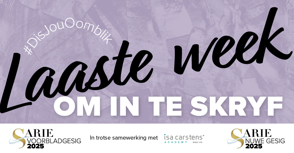 ⏱️Net 1 week oor om in te skryf! Wie nie waag nie, wen nie. Skryf vandag nog in – dit kan jou lewe verander: brnw.ch/21wSx8N #SARIEVoorbladgesig #IsaAesthetics #IsaCarstensAcademy