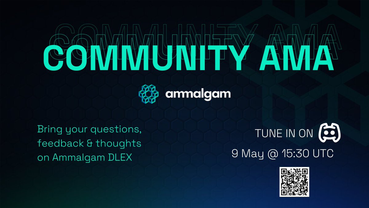 ammalgam's tweet photo. 🔔 T-30 minutes until our bi-weekly community recap call!

Join us at 15:30 UTC for an open conversation with the Ammalgam team.

We’ll be covering:
🔹 Upcoming Beta launch.
🔹 Going down the memory lane of Ammalgam project.
🔹 Introduce our front-end developer and designer behind the UI magic.
🔹 What’s next for DLEX after Beta launch.
🔹 Covering community questions & feedback.