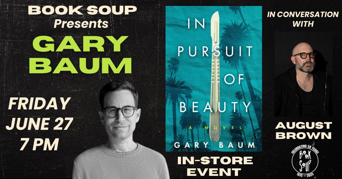 Angela Aleiss -Hollywood Then & Now (@reelnatives) on Twitter photo Join author & ace reporter <a href="/garymbaum/">Gary Baum</a>
discuss & sign his new book 𝗜𝗻 𝗣𝘂𝗿𝘀𝘂𝗶𝘁 𝗼𝗳 𝗕𝗲𝗮𝘂𝘁𝘆, a novel "part medical noir, part sociological confection, all giddy pleasure" <a href="/BookSoup/">Book Soup</a> Fri June 27. #PlasticSurgery #bodysculpt #bestbody <a href="/THR/">The Hollywood Reporter</a> <a href="/SethAbramovitch/">Seth Abramovitch</a> <a href="/ThatRebecca/">Rebecca Keegan</a> Join author & ace reporter <a href="/garymbaum/">Gary Baum</a>
discuss & sign his new book 𝗜𝗻 𝗣𝘂𝗿𝘀𝘂𝗶𝘁 𝗼𝗳 𝗕𝗲𝗮𝘂𝘁𝘆, a novel "part medical noir, part sociological confection, all giddy pleasure" <a href="/BookSoup/">Book Soup</a> Fri June 27. #PlasticSurgery #bodysculpt #bestbody <a href="/THR/">The Hollywood Reporter</a> <a href="/SethAbramovitch/">Seth Abramovitch</a> <a href="/ThatRebecca/">Rebecca Keegan</a>