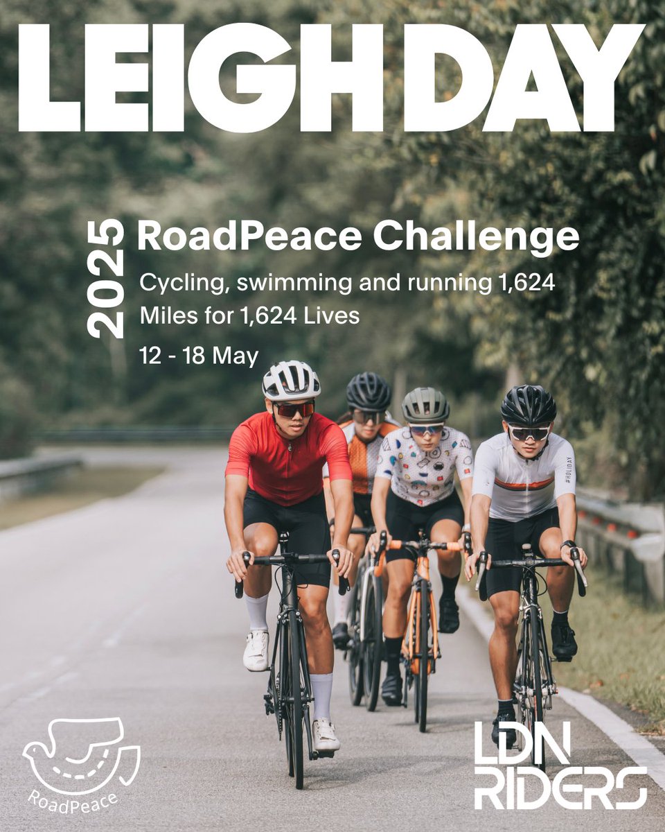 Leigh Day Cycling (@leighdaycycling) on Twitter photo Next week, Leigh Day are supporting the #RoadPeaceChallenge2025 alongside <a href="/LdnRiders/">LDN RIDERS</a>, with the goal to cycle, run, or swim 1,624 miles for 1,624 lives lost on UK roads in 2024. Follow to see how cyclists <a href="/D_Preston7/">David Preston</a> and @TriathletePhil take on this challenge.
#1624MilesTogether Next week, Leigh Day are supporting the #RoadPeaceChallenge2025 alongside <a href="/LdnRiders/">LDN RIDERS</a>, with the goal to cycle, run, or swim 1,624 miles for 1,624 lives lost on UK roads in 2024. Follow to see how cyclists <a href="/D_Preston7/">David Preston</a> and @TriathletePhil take on this challenge.
#1624MilesTogether