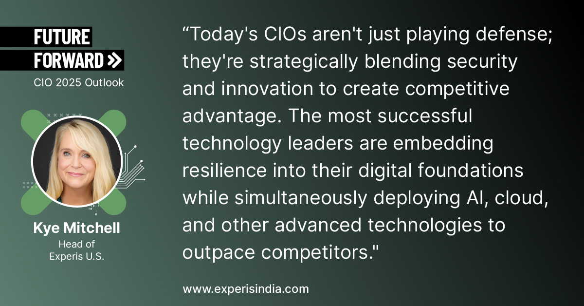 Kye Mitchell, Head of #Experis U.S., shares her thoughts on the all-new Experis #CIO 2025 Outlook.

Learn how global #tech teams are shaping the future of the #IT functions— download the free copy now. ➡️ bit.ly/44E8Jjl
.
.
.
#AI #CyberSecurity  #technology #ExperisIndia