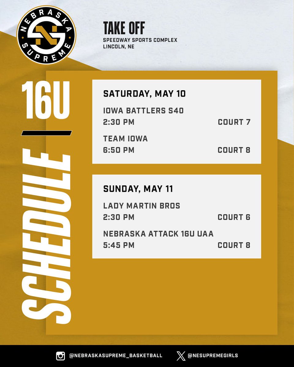 Nebraska Supreme Girls (@nesupremegirls) on Twitter photo 16’s Schedule & Rosters for this weekend in Lincoln at <a href="/SelectEventsBB/">Select Events Basketball</a> The TakeOff‼️ 16’s Schedule & Rosters for this weekend in Lincoln at <a href="/SelectEventsBB/">Select Events Basketball</a> The TakeOff‼️