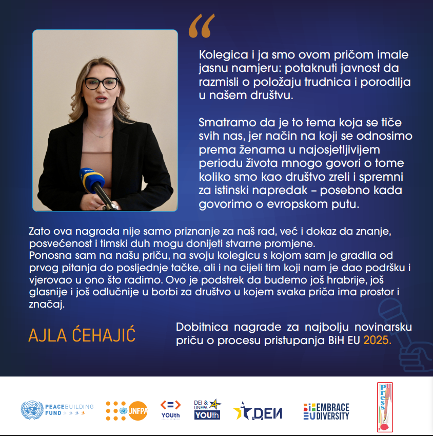 Direkcija_za_EI (@direkcija_ei) on Twitter photo Dobitnice nagrade za najbolju najbolju novinarsku priču o procesu pristupanja BiH u EU za 2025. godinu su:
<a href="/UNFPABiH/">UNFPA in BiH</a> Dobitnice nagrade za najbolju najbolju novinarsku priču o procesu pristupanja BiH u EU za 2025. godinu su:
<a href="/UNFPABiH/">UNFPA in BiH</a>