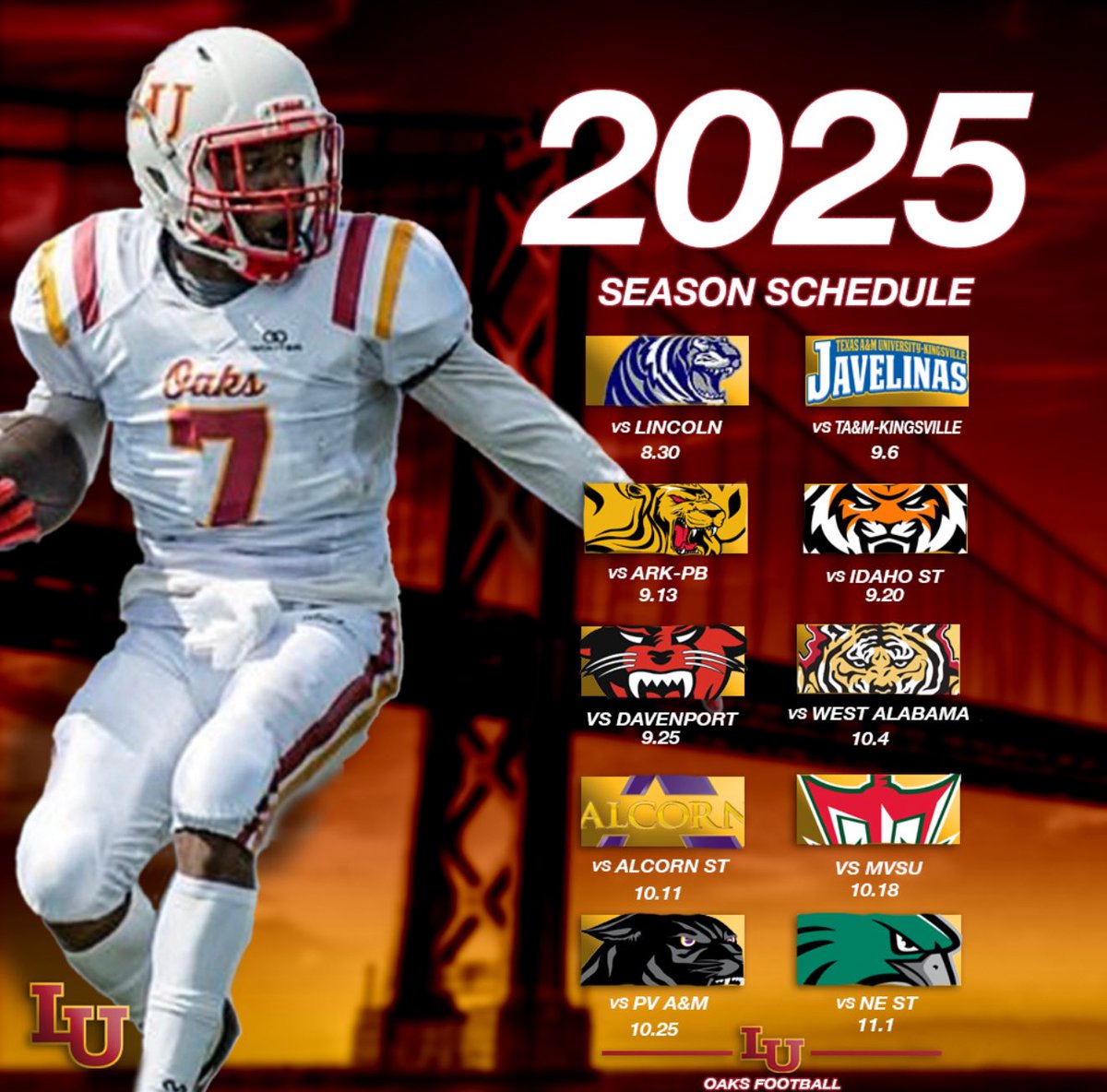 2025 Season Schedule Announced…..GO OAKS!!!!