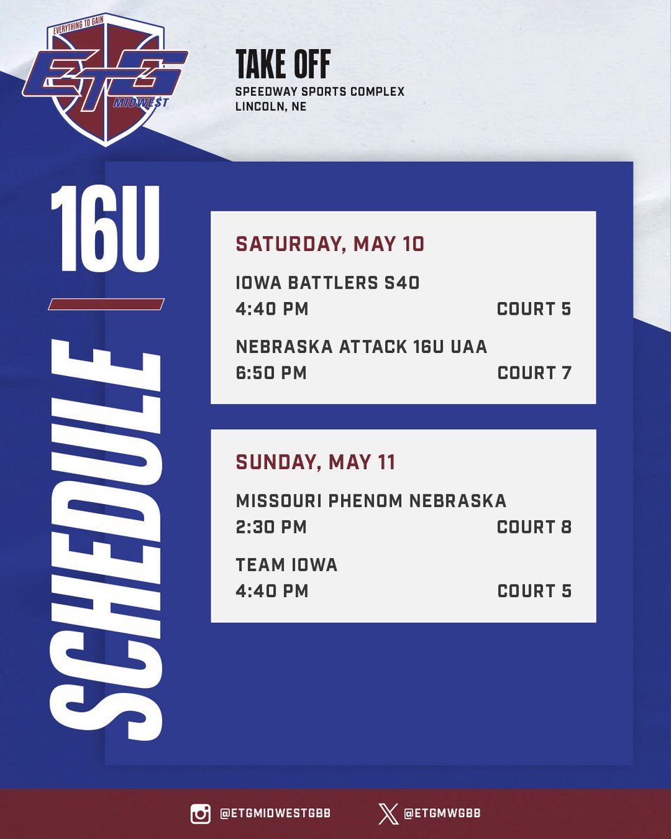 ETG Midwest Elite Girls 3SSB (@etgmwgbb) on Twitter photo 16’s Schedule & Rosters for this weekend in Lincoln at <a href="/SelectEventsBB/">Select Events Basketball</a> The TakeOff‼️ 16’s Schedule & Rosters for this weekend in Lincoln at <a href="/SelectEventsBB/">Select Events Basketball</a> The TakeOff‼️