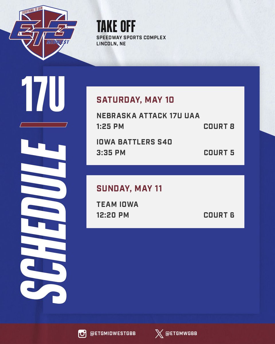 ETG Midwest Elite Girls 3SSB (@etgmwgbb) on Twitter photo 17’s Schedule & Rosters for this weekend in Lincoln at <a href="/SelectEventsBB/">Select Events Basketball</a> The TakeOff‼️ 17’s Schedule & Rosters for this weekend in Lincoln at <a href="/SelectEventsBB/">Select Events Basketball</a> The TakeOff‼️