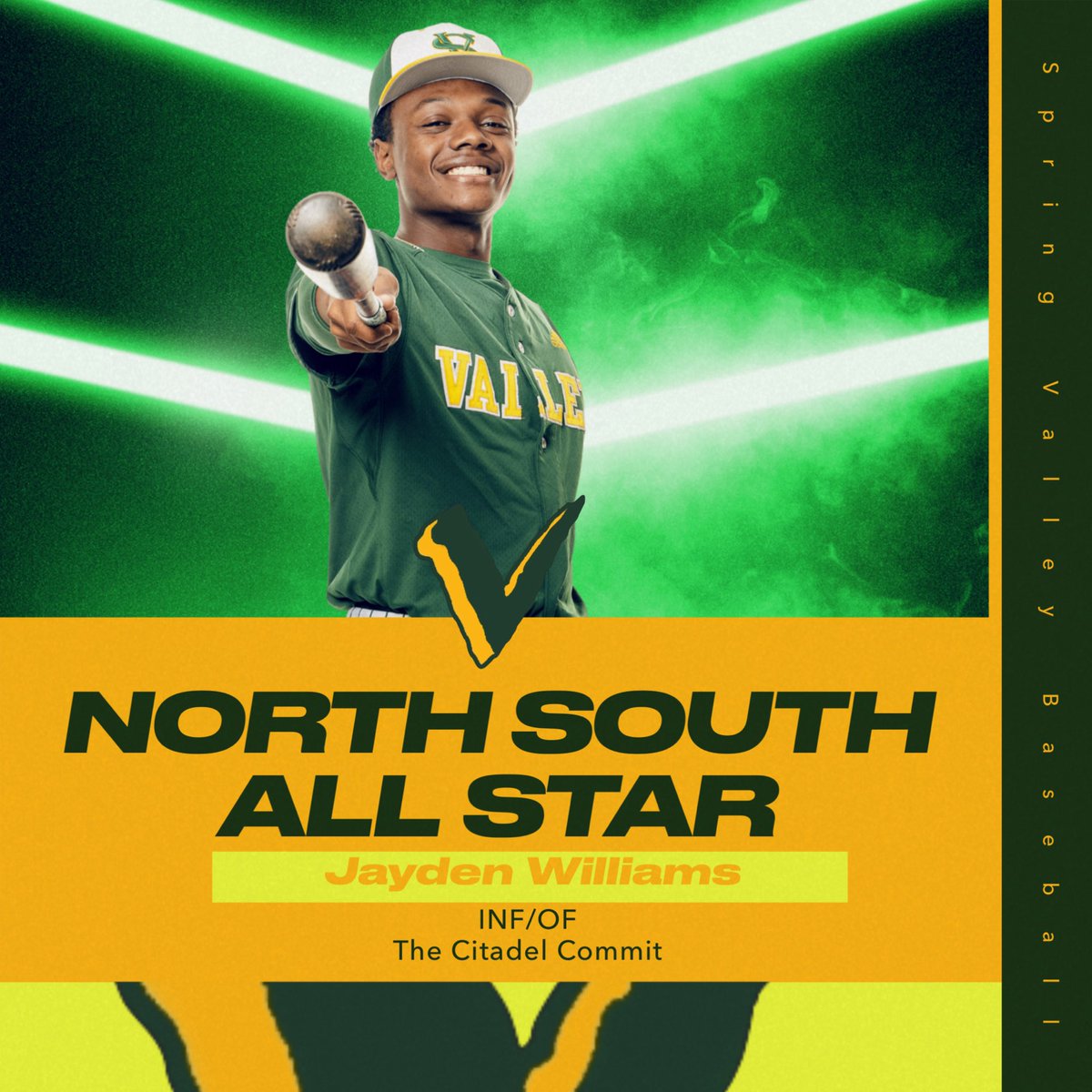 Spring Valley Vikings Baseball (@svbaseball00) on Twitter photo Congrats to SV Vikings Senior Jayden Williams on being named to the North/South All Star Games later this month.
We are so proud of you! Go do big things.
<a href="/BulldogsTrip/">Russell Triplett</a> <a href="/CitadelBaseball/">The Citadel Baseball</a>
<a href="/SVVikingsSports/">Spring Valley Athletics</a> <a href="/JohnCombs98/">John Combs</a> <a href="/JTemoney/">Jeff E. Temoney</a> Congrats to SV Vikings Senior Jayden Williams on being named to the North/South All Star Games later this month.
We are so proud of you! Go do big things.
<a href="/BulldogsTrip/">Russell Triplett</a> <a href="/CitadelBaseball/">The Citadel Baseball</a>
<a href="/SVVikingsSports/">Spring Valley Athletics</a> <a href="/JohnCombs98/">John Combs</a> <a href="/JTemoney/">Jeff E. Temoney</a>