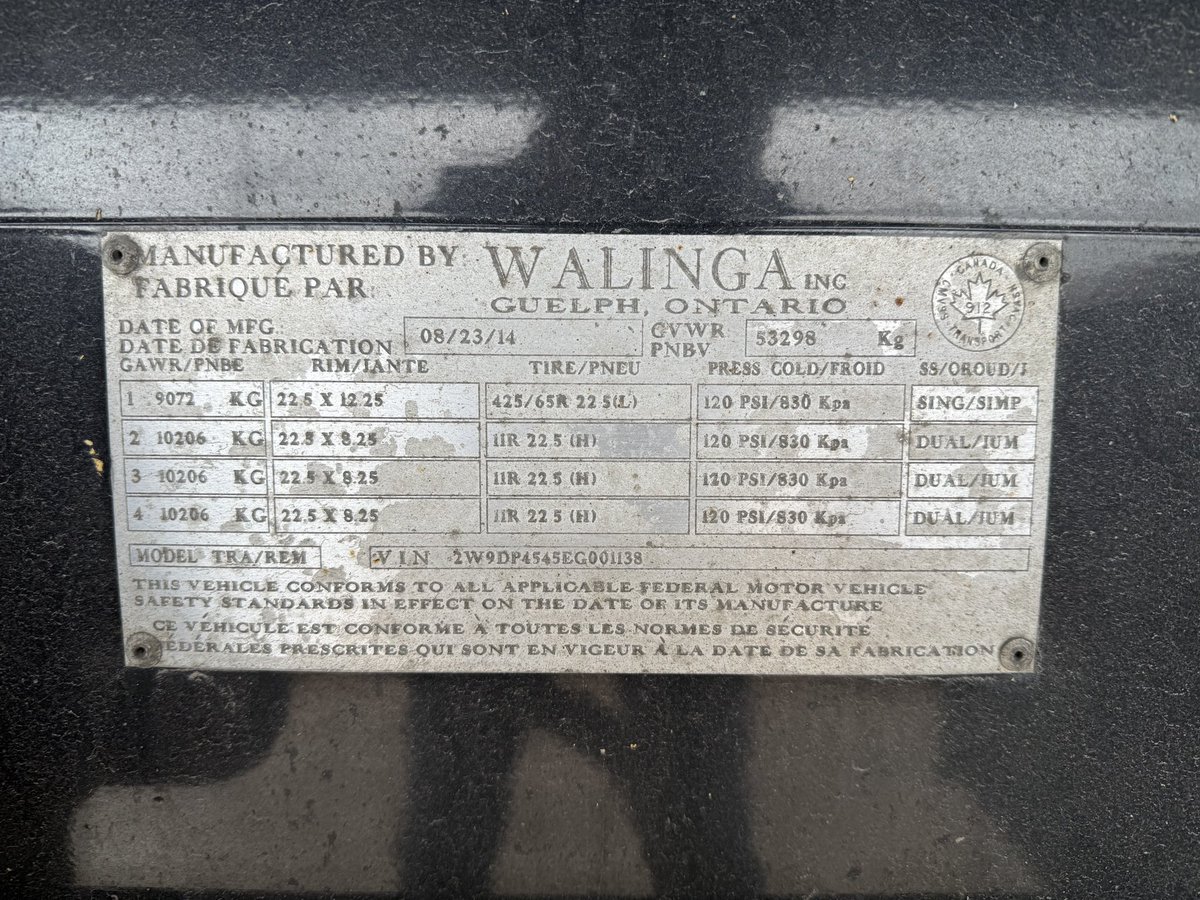 2014 Walinga 45 ‘ SPIF Quad  aluminum End Dump
84” Sidewall Height 
3 Grain Doors in tailgate 
(4) compression locks 
Disc Brakes 
Vibrator 
Front access door 
11R22.5 alum. Wheels 
Super single on Steer Axle 

Call or email Bill Yorke
(226)-338-9177
E: byorke@paltinumtrl.com