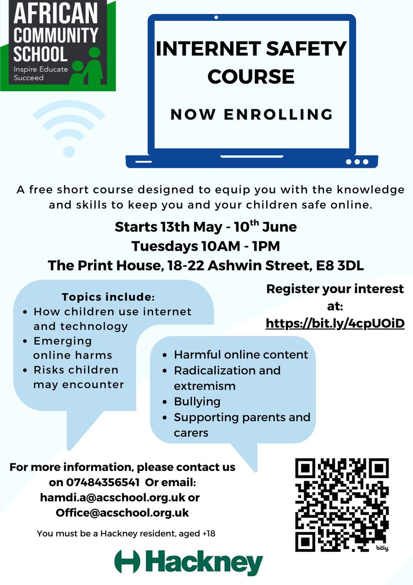 Internet Safety Course Update – Now Enrolling!
🧠 Learn how to keep you &amp; your children safe online!

📅 Start: Tuesday 13th May 2025
🕙 Time: 10am – 1pm
📍 Location: Linden’s Children Centre

✍️ Register your interest: bit.ly/4cpUOiD