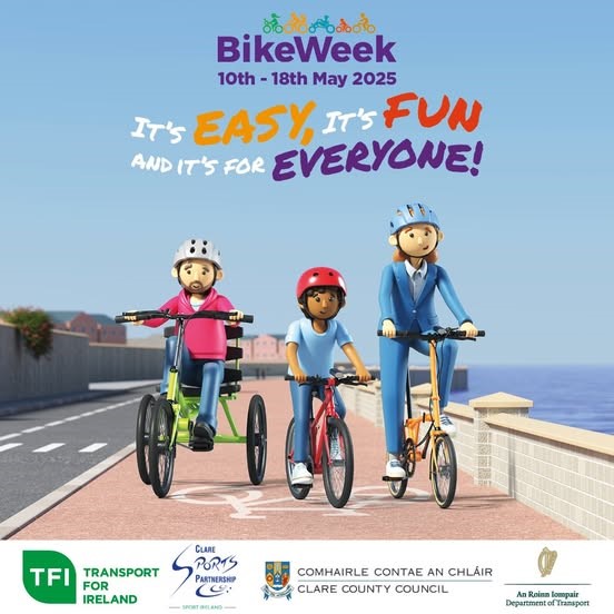 There’s never been a better time to get on a bike! 📷
It’s easy, fun and there’s something for everyone! 📷

For a full list of events taking place in Clare, visit 📷claresports.ie/bike-week-2025/
TFI - Transport for Ireland Clare County Council
#Bikeweek #BikeWeekClare #ActiveClare