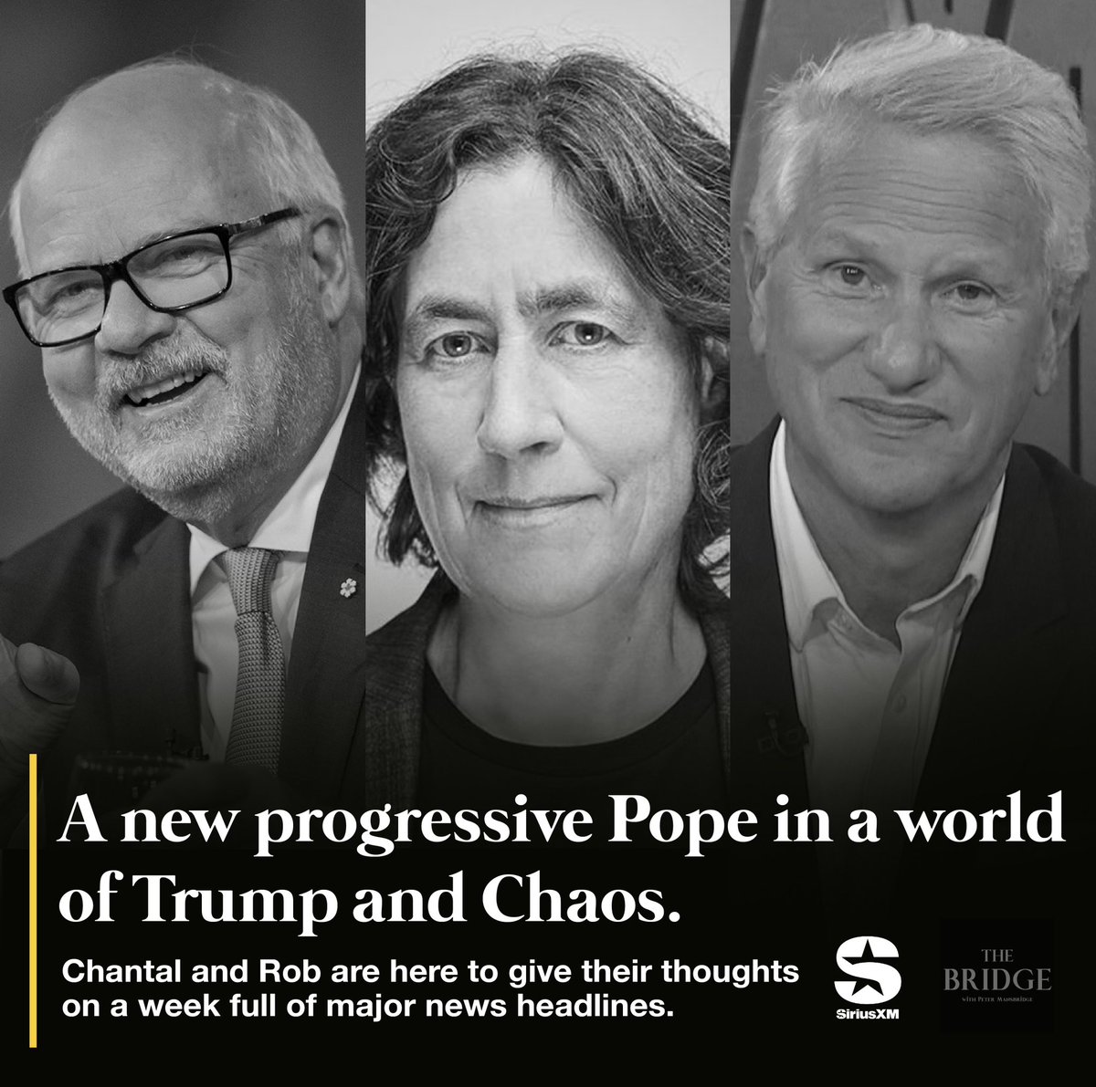 Peter Mansbridge (@petermansbridge) on Twitter photo What could a progressive Pope mean to the political landscape?
<a href="/ChantalHbert/">chantal hébert</a> & Rob Russo are here to discuss this plus Carney’s sit down with Trump & Poilievre’s fight to hold onto his party.
Listen on <a href="/CanadaTalks167/">SiriusXM Canada Talks</a>, podcast platforms, & YouTube.
📺 youtu.be/jj7W6XG3dqE What could a progressive Pope mean to the political landscape?
<a href="/ChantalHbert/">chantal hébert</a> & Rob Russo are here to discuss this plus Carney’s sit down with Trump & Poilievre’s fight to hold onto his party.
Listen on <a href="/CanadaTalks167/">SiriusXM Canada Talks</a>, podcast platforms, & YouTube.
📺 youtu.be/jj7W6XG3dqE