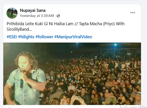 KhongsaiChanu's tweet photo. Manipur : A Meitei singer with the Siroilily band ignited outrage with their chant " Kuki Tumna Hat Kani" meaning "All the Kukis must be Annihilate". The animosity runs so deep that living together seems unfeasible. @manipur_police No action against him?

 https://t.co/cBthOCigy9 https://t.co/5NKx7lcfmi