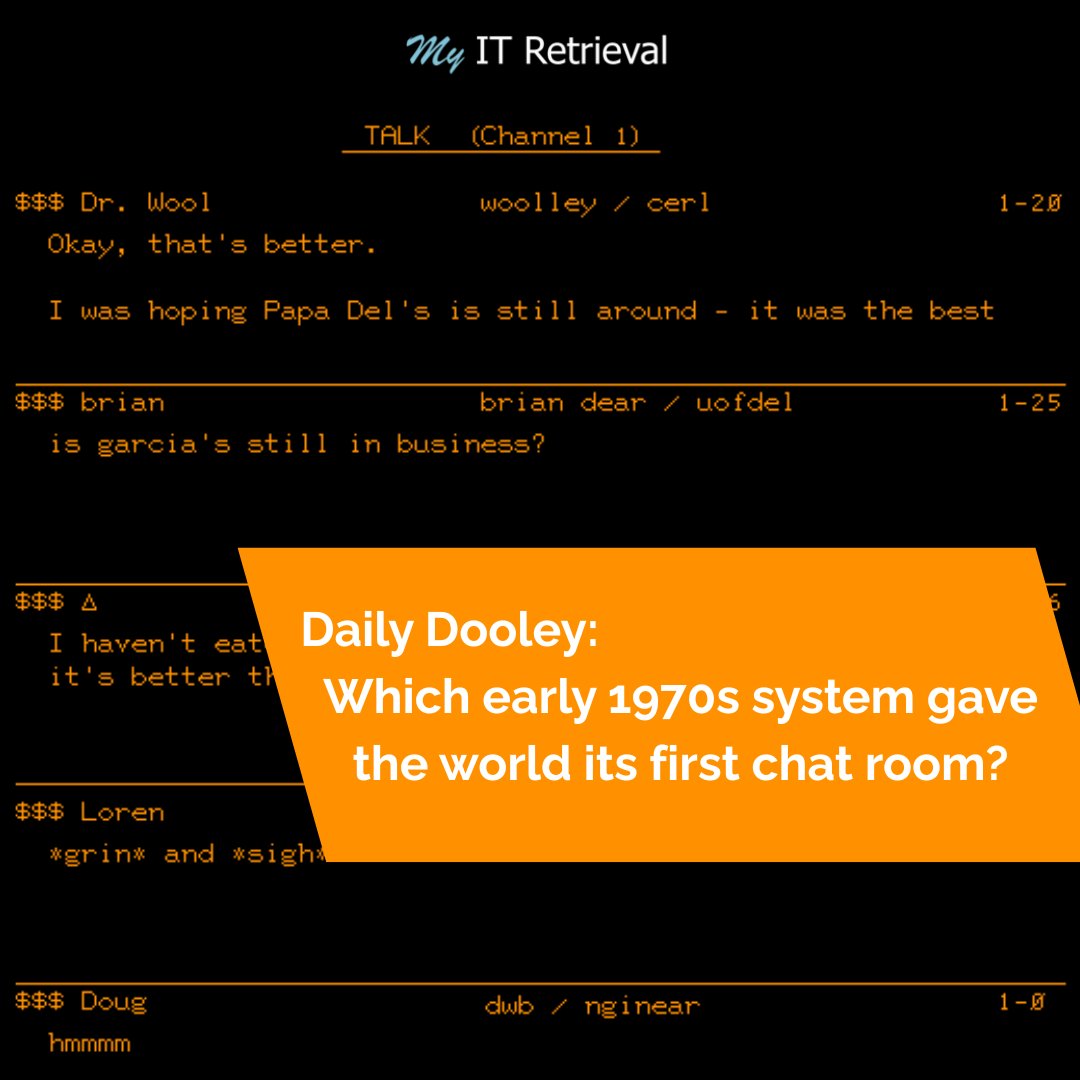 AlucidSolutions's tweet image. Daily Dooley: Which early 1970s system gave the world its first chat room?

Get the answer! alucidsolutions.com/post/daily-doo…

#alucidsolutions #techtrivia #techhistory
