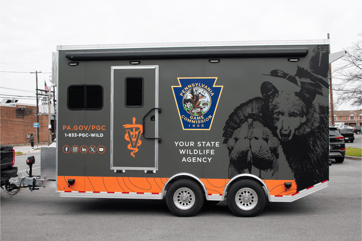 ExhibitStudios1's tweet image. We printed and installed this custom trailer wrap for the @PAGameComm —but this isn’t your average trailer. It’s a mobile emergency vet clinic, ready to respond when wildlife needs urgent care.

#ExhibitStudios #TrailerWrap #PAGameCommission #ExceptionalSolutions