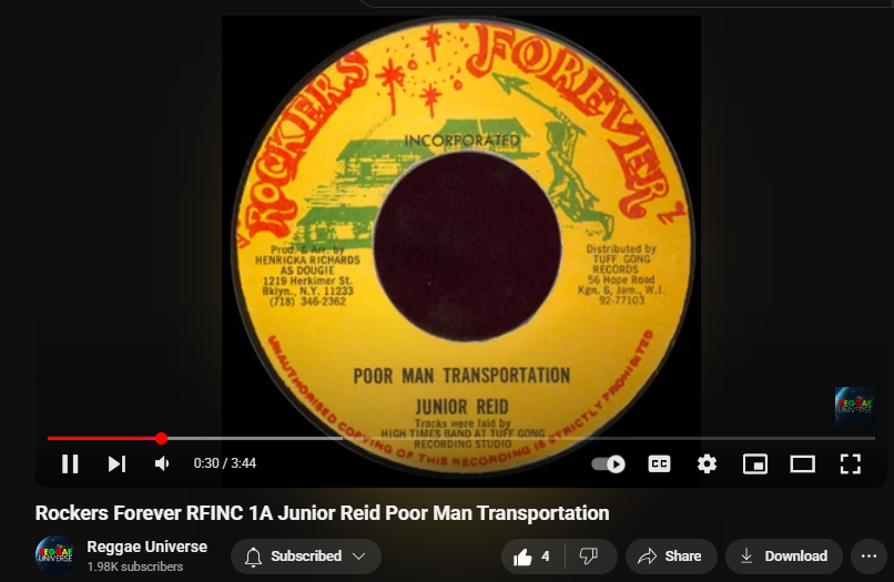 🔥Junior Reid's "POOR MAN TRANSPORTATION"– raw roots truth straight from Rockers Forever (RFINC 1A) 
🔥Prod. by Tuff Gong – track’s got social justice in every beat!🚍🎤
HIT PLAY NOW shorturl.at/c6KgL YouTube!
~#RockersForever~#Reggae~#RootsReggae~#brekko~#HabemusPapam~