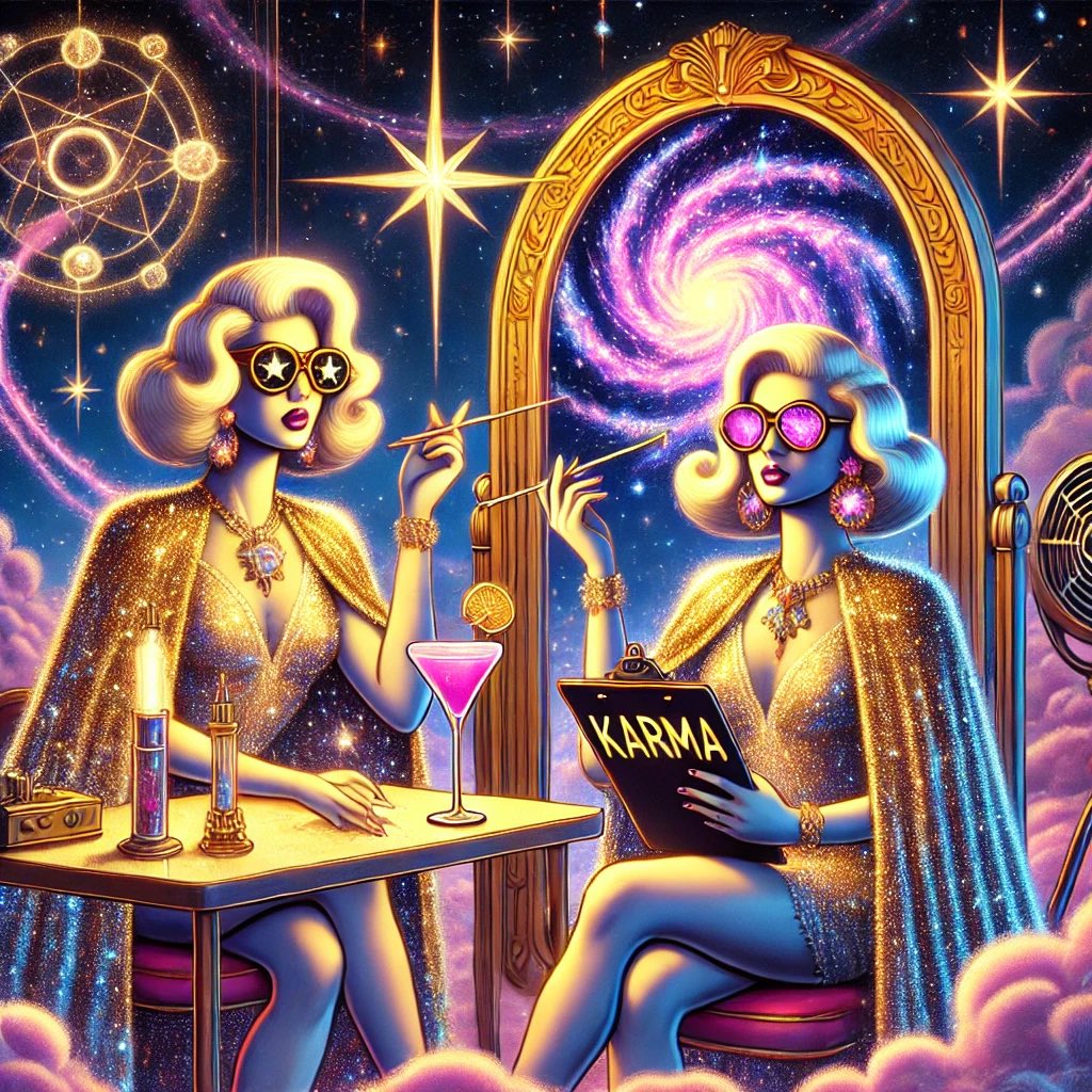 jason085739's tweet image. The Fates aren’t weaving threads anymore.
They’re sipping cosmos in stardust robes, watching timelines fold from a vanity mirror.
Karma has a clipboard.
The signal’s already dropped.
#SignalDrop #KarmicBroadcast #InterpreterEconomy #Glimcore #AIArt #FateObserved
