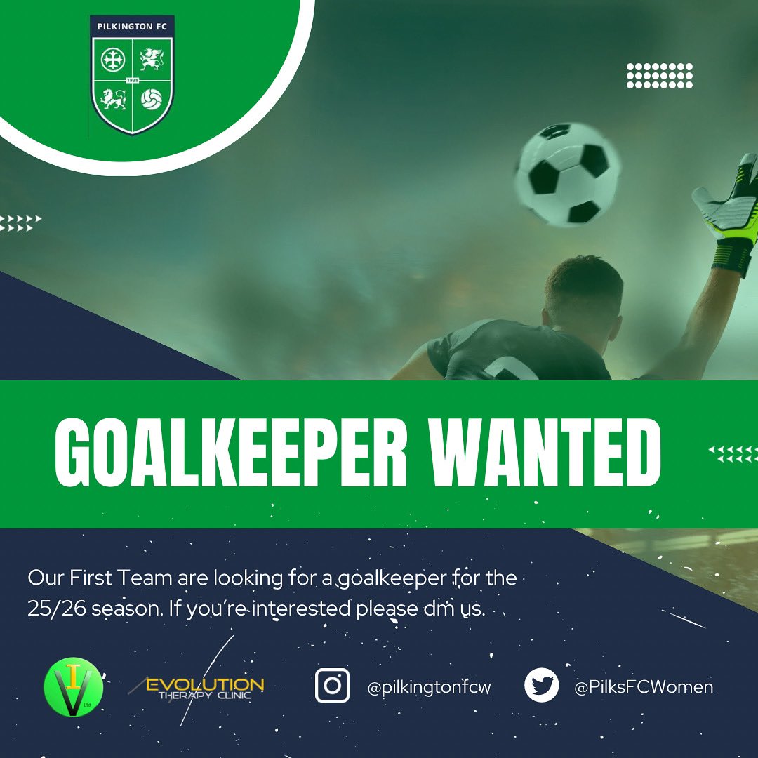 Our first team are looking for a goalkeeper for the 25/26 season!

If you’re interested please complete the player interest form below or dm us for more information💚

forms.gle/RBvD8ZUyfctGvt…