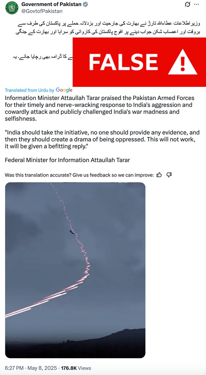 THREAD: Video game clips falsely shared as real videos documenting the ongoing conflict between India and Pakistan

The official account of the government of Pakistan shared this video yesterday. The clip appearing in the beginning is not real. It's from the video game Arma 3.
