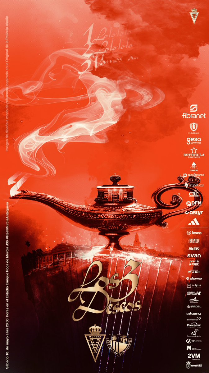 Real Murcia CF (@realmurciacfsad) on Twitter photo CARTEL DIGITAL | 🧞♂️Los 3 deseos …
Sábado 10 de mayo a las 20:00 horas en el estadio Enrique Roca de Murcia jornada 36 de liga <a href="/realmurciacfsad/">Real Murcia CF</a> v <a href="/AntequeraCF/">Antequera C. F.</a>
#RealMurciaAntequera CARTEL DIGITAL | 🧞♂️Los 3 deseos …
Sábado 10 de mayo a las 20:00 horas en el estadio Enrique Roca de Murcia jornada 36 de liga <a href="/realmurciacfsad/">Real Murcia CF</a> v <a href="/AntequeraCF/">Antequera C. F.</a>
#RealMurciaAntequera