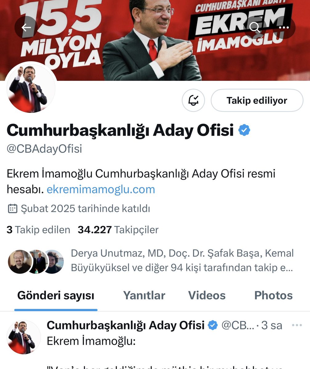 Av. Ece Güner (@aveceguner) on Twitter photo Değerli Dostlar,
Elden ele duyuralım lütfen!
Ekrem Başkanımızın “Cumhurbaşkanlığı Aday Ofisi” resmi hesabı açılmıştır.
Paylaşımları buradan takip edebilirsiniz.
<a href="/CBAdayOfisi/">Cumhurbaşkanlığı Aday Ofisi</a> Değerli Dostlar,
Elden ele duyuralım lütfen!
Ekrem Başkanımızın “Cumhurbaşkanlığı Aday Ofisi” resmi hesabı açılmıştır.
Paylaşımları buradan takip edebilirsiniz.
<a href="/CBAdayOfisi/">Cumhurbaşkanlığı Aday Ofisi</a>