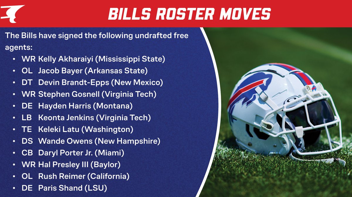 BuffaloBillsPR's tweet image. The Bills have signed 12 undrafted free agents ⬇️