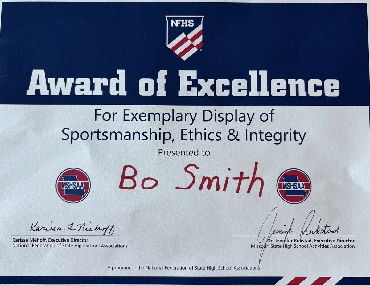 Chillicothe Hornet Football (@chs_hornet_fb) on Twitter photo Congratulations Bo Smith on being selected as our district male athlete of the year for the NFHS and MSHAA Award Of Excellence! <a href="/MSHSAAOrg/">MSHSAA</a> <a href="/NFHS_Org/">NFHS</a> <a href="/NFHSNetwork/">NFHS Network</a> <a href="/UCMFootballTeam/">Mules Football</a> <a href="/boknowsfb2/">Bo Smith</a> Congratulations Bo Smith on being selected as our district male athlete of the year for the NFHS and MSHAA Award Of Excellence! <a href="/MSHSAAOrg/">MSHSAA</a> <a href="/NFHS_Org/">NFHS</a> <a href="/NFHSNetwork/">NFHS Network</a> <a href="/UCMFootballTeam/">Mules Football</a> <a href="/boknowsfb2/">Bo Smith</a>