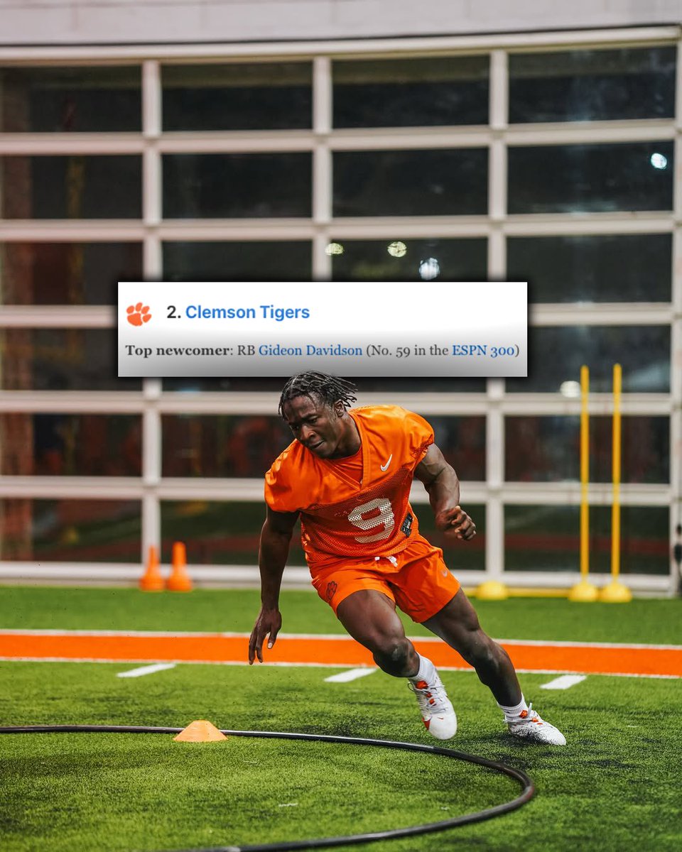 Billy Tucker (@theucreport) on Twitter photo Clemson projects as a powerhouse in 2025 and true-freshman running back Gideon Davidson could make an instant impact in the backfield <a href="/DavidsonGideon/">Gideon Davidson</a>
Ranked No. 59 in the final ESPN 300 update coming out of high school 👀
espn.com/college-footba… Clemson projects as a powerhouse in 2025 and true-freshman running back Gideon Davidson could make an instant impact in the backfield <a href="/DavidsonGideon/">Gideon Davidson</a>
Ranked No. 59 in the final ESPN 300 update coming out of high school 👀
espn.com/college-footba…