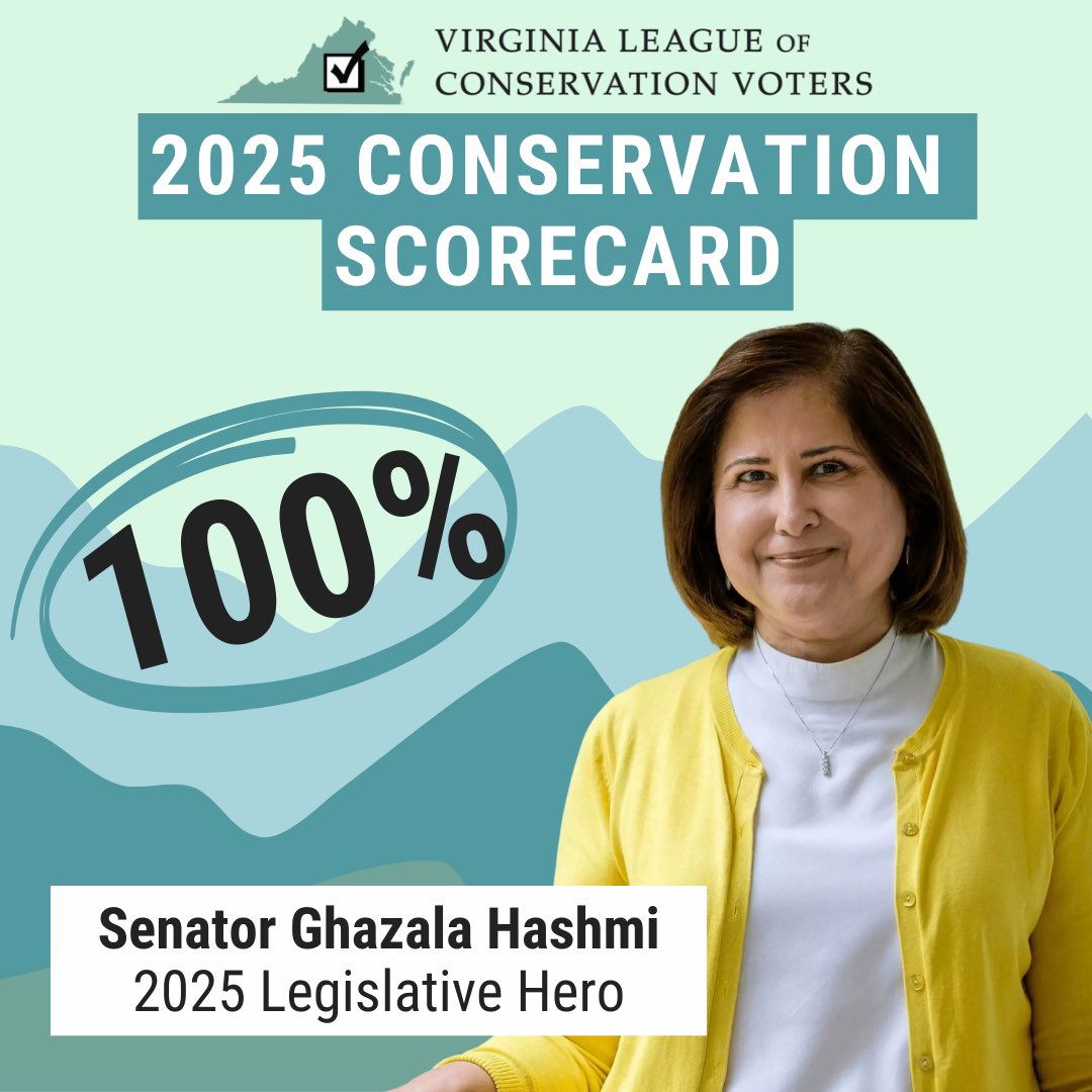 I am honored to receive a 100% in the Virginia League of Conservation Voters’ 2025 Conservation Scorecard. Together, we will continue to prioritize environmental justice, clean energy, climate resilience, and a better environment for all. #2025ConservationScorecard