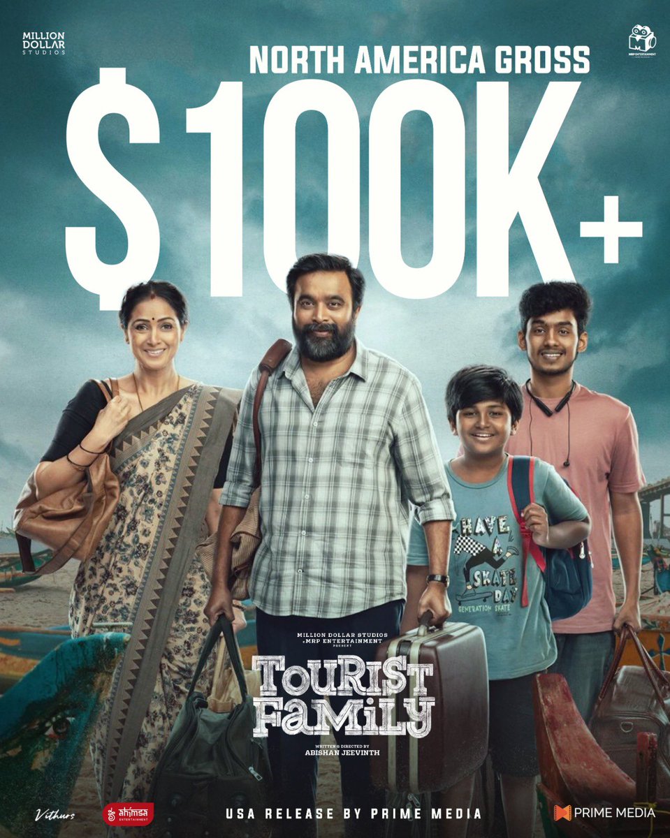 PrimeMedia (@primemediaus) on Twitter photo Beautiful movie & kudumbam #TouristFamily crossed $100K in USA + Canada at 7:30am pst
No.1 in per theater avg among all Indian movies today
Don’t miss the amazing movie from #AbishanJeevinth
<a href="/ahimsafilms/">Ahimsa Entertainment</a> Beautiful movie & kudumbam #TouristFamily crossed $100K in USA + Canada at 7:30am pst
No.1 in per theater avg among all Indian movies today
Don’t miss the amazing movie from #AbishanJeevinth
<a href="/ahimsafilms/">Ahimsa Entertainment</a>