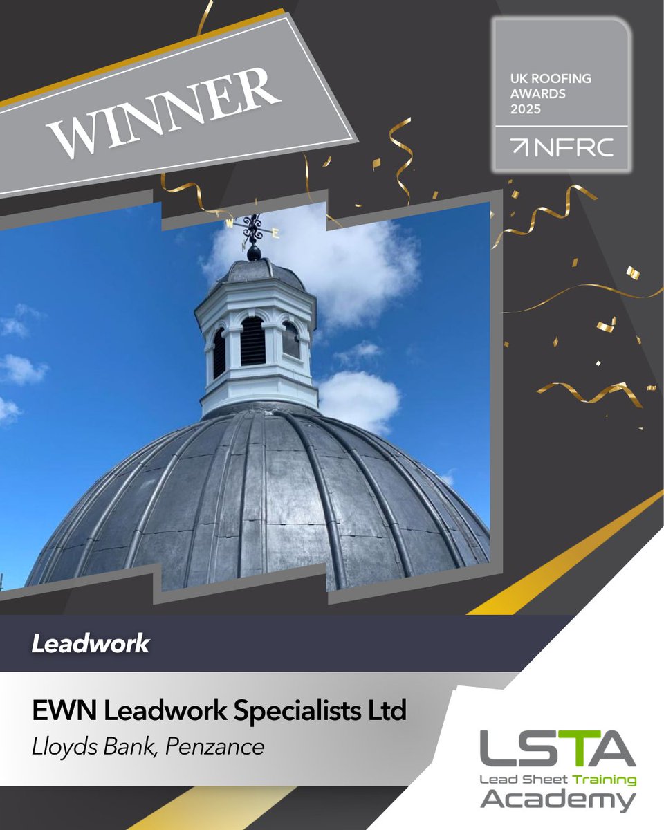 🏆 Congratulations to EWN Leadwork Specialists Ltd with their project Lloyds Bank, Penzance–𝗪𝗜𝗡𝗡𝗘𝗥𝗦 of the Leadwork category, sponsored by LSTA

#RA2025