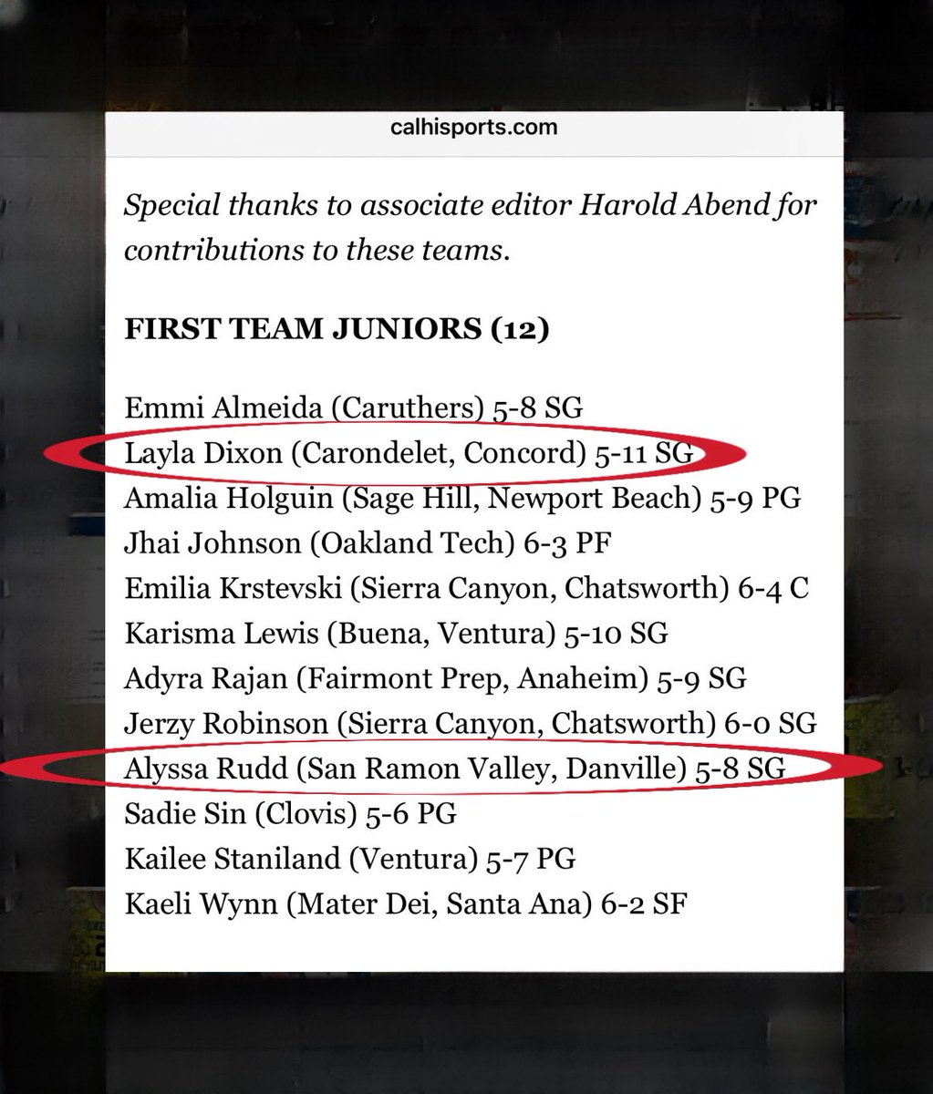 Congratulations to <a href="/_alyssahoops/">Alyssa Rudd</a> and <a href="/LaylaDixon19/">Layla Dixon</a> on <a href="/CIFState/">CIF State</a> <a href="/CalHiSports/">Cal-Hi Sports</a> First Team All State #onetwostars