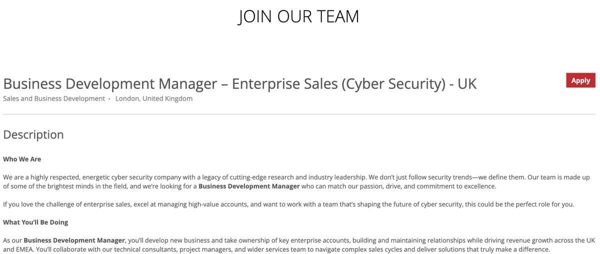 We're #hiring a new Business Development Manager – Enterprise Sales (Cyber Security) - UK in London. Apply today or share this post with your network. ioactive.com/careers/?p=job…