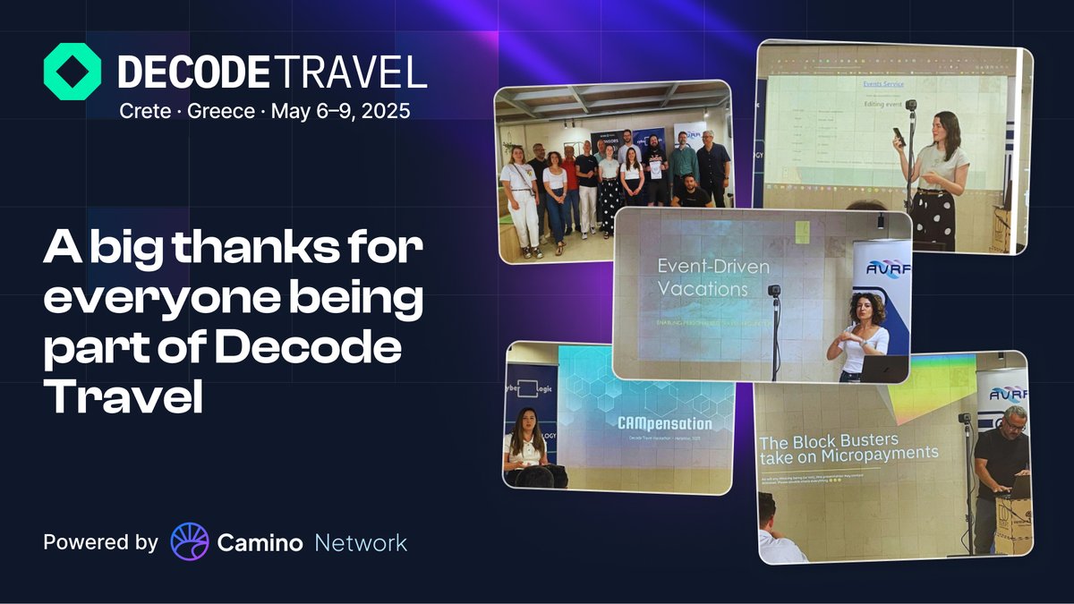 Camino Network 🟣 (@camino_network) on Twitter photo 3 teams. 48h. 7 dev languages used.
Real use cases, built on #Camino.
From event-based travel planning to smart airline refunds—#DecodeTravel organized by <a href="/Chain4Travel/">Chain4Travel</a> proved:
🔧 Camino is not a vision. It's the infra already powering future-proof Web3 travel apps.
Welcome 3 teams. 48h. 7 dev languages used.
Real use cases, built on #Camino.
From event-based travel planning to smart airline refunds—#DecodeTravel organized by <a href="/Chain4Travel/">Chain4Travel</a> proved:
🔧 Camino is not a vision. It's the infra already powering future-proof Web3 travel apps.
Welcome