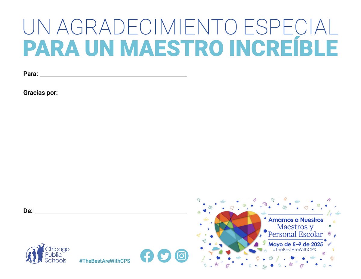 TandL_CPS's tweet image. 💖Write a personal note to a teacher using our card. 
{English} lnkd.in/gnt58QFE
{Spanish} lnkd.in/gJ3Zwqxp
Submit here lnkd.in/gJa-8UnJ
Submissions will be featured throughout the month of May in our LinkedIn and X social media pages
#ThankATeacher
