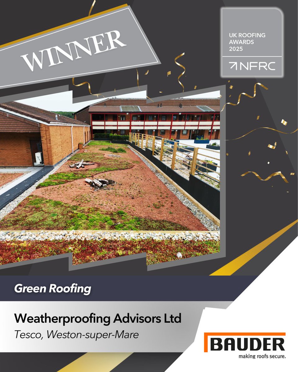 UK Roofing Awards (@ukroofingawards) on Twitter photo ๐ Congratulations to <a href="/WPAltd/">Weatherproofing</a> with their project Tesco Weston Super-Mareโ๐ช๐๐ก๐ก๐๐ฅ๐ฆ of the Green Roofing category, sponsored by <a href="/BauderLtd/">Bauder Flat Roofs</a>
#RA2025 ๐ Congratulations to <a href="/WPAltd/">Weatherproofing</a> with their project Tesco Weston Super-Mareโ๐ช๐๐ก๐ก๐๐ฅ๐ฆ of the Green Roofing category, sponsored by <a href="/BauderLtd/">Bauder Flat Roofs</a>
#RA2025