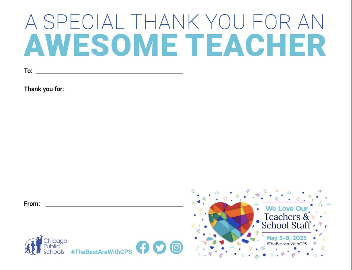 TandL_CPS's tweet image. 💖Write a personal note to a teacher using our card. 
{English} lnkd.in/gnt58QFE
{Spanish} lnkd.in/gJ3Zwqxp
Submit here lnkd.in/gJa-8UnJ
Submissions will be featured throughout the month of May in our LinkedIn and X social media pages
#ThankATeacher