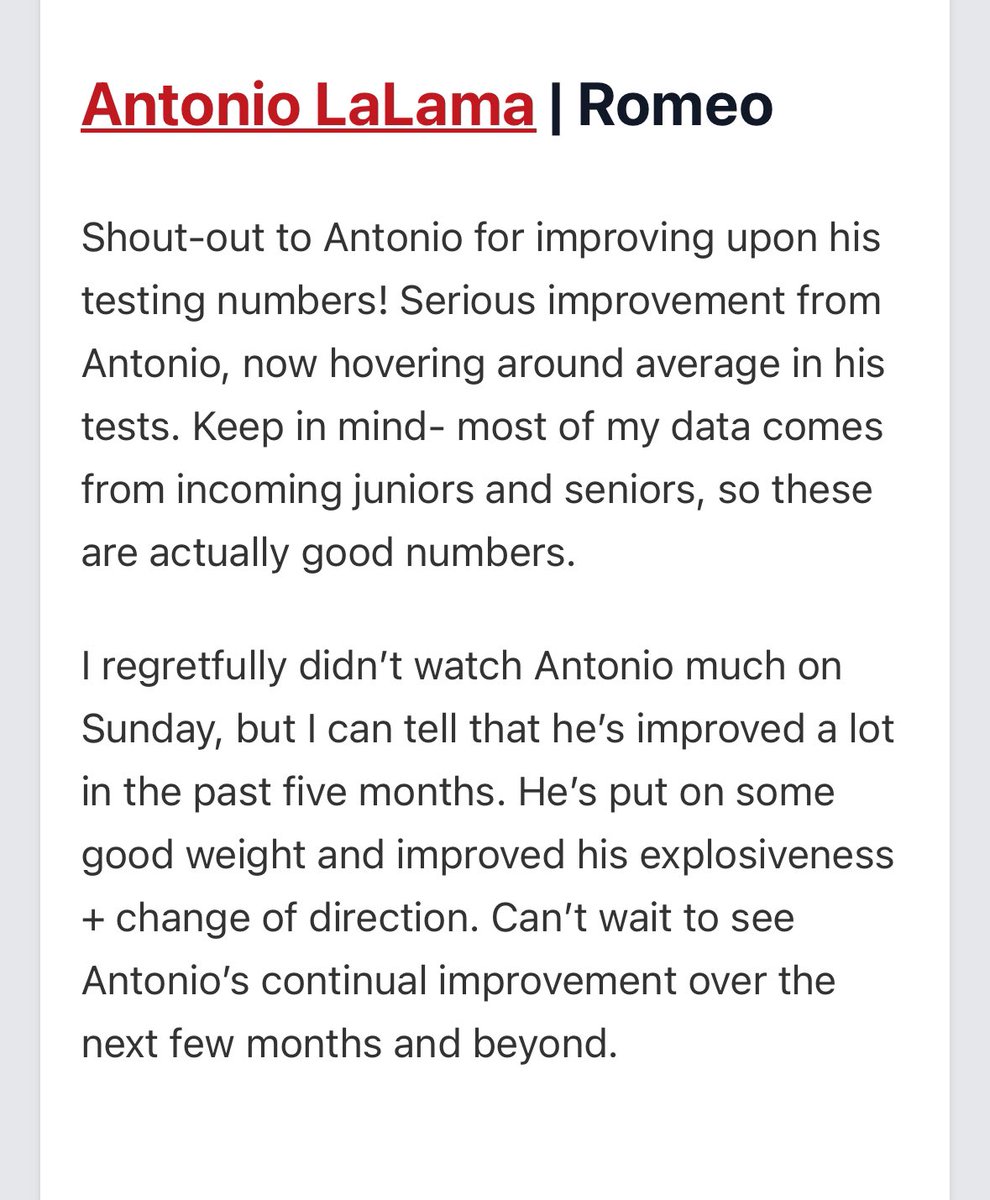 Antonio LaLama (C/O 2028) (@a_lalama2009) on Twitter photo Thank you <a href="/alex_pallone/">Alex Pallone</a> for the write up! Love these camps…dialed in and looking forward to the fall 📈📈
<a href="/RomeoFootball/">RomeoFootball</a> <a href="/RomeoAthletics/">Romeo Bulldogs Athletics</a> <a href="/RisingStars6/">Rising Stars Academy</a> <a href="/ReggieWynns/">Rising Stars Scouting</a> <a href="/TheD_Zone/">The D Zone</a> <a href="/PrepRedzoneMI/">Prep Redzone Michigan</a> <a href="/PrepRedzone/">Prep Redzone 🏈</a> <a href="/MichFBFrenzy/">Michigan Prep Frenzy</a> <a href="/MIexposure/">Michigan exposure</a> <a href="/LukeHeide/">Luke Heide</a> Thank you <a href="/alex_pallone/">Alex Pallone</a> for the write up! Love these camps…dialed in and looking forward to the fall 📈📈
<a href="/RomeoFootball/">RomeoFootball</a> <a href="/RomeoAthletics/">Romeo Bulldogs Athletics</a> <a href="/RisingStars6/">Rising Stars Academy</a> <a href="/ReggieWynns/">Rising Stars Scouting</a> <a href="/TheD_Zone/">The D Zone</a> <a href="/PrepRedzoneMI/">Prep Redzone Michigan</a> <a href="/PrepRedzone/">Prep Redzone 🏈</a> <a href="/MichFBFrenzy/">Michigan Prep Frenzy</a> <a href="/MIexposure/">Michigan exposure</a> <a href="/LukeHeide/">Luke Heide</a>