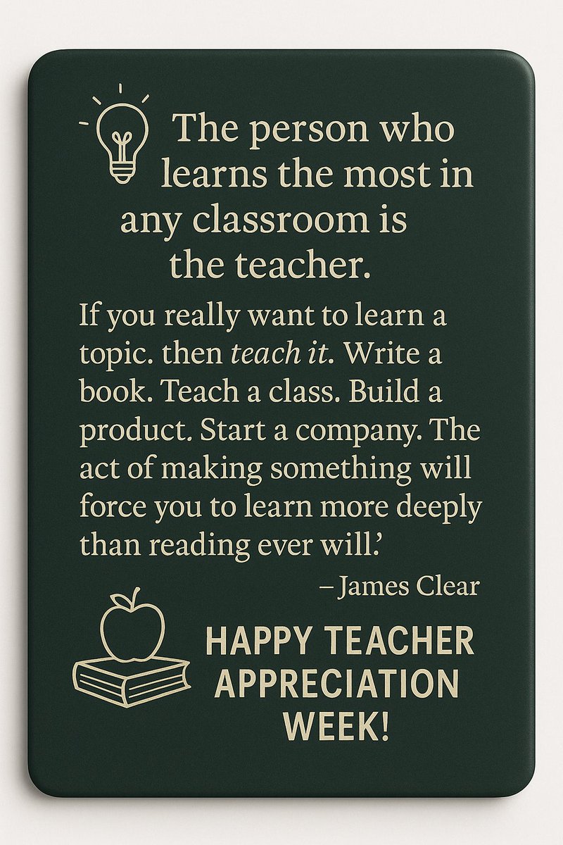 Happy Teacher Appreciation Day to all the incredible educators out there! 🍎📚 Teaching is one of the noblest professions—thank you for inspiring, guiding, and learning right alongside your students. #TeacherAppreciationDay #ThankATeacher <a href="/JamesClear/">James Clear</a>