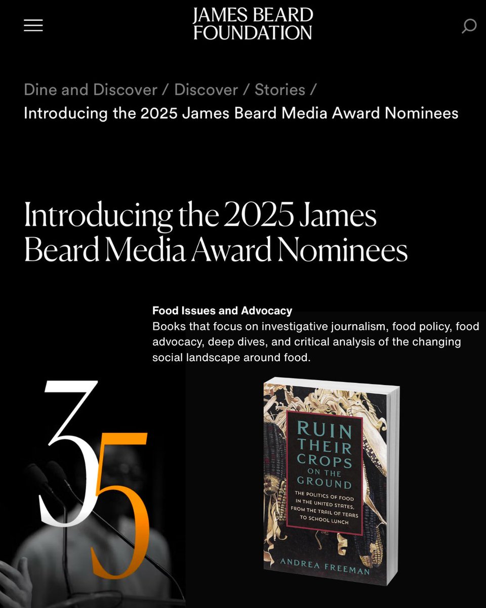 🌾#RuinTheirCropsOnTheGround by <a href="/afreemanlawprof/">andrea_freeman</a>  has been nominated for a James Beard Media Award in the Food Issues and Advocacy category! This thought-provoking read exposes food as a tool of racial control in U.S. history, revealing ongoing policy-driven inequality.