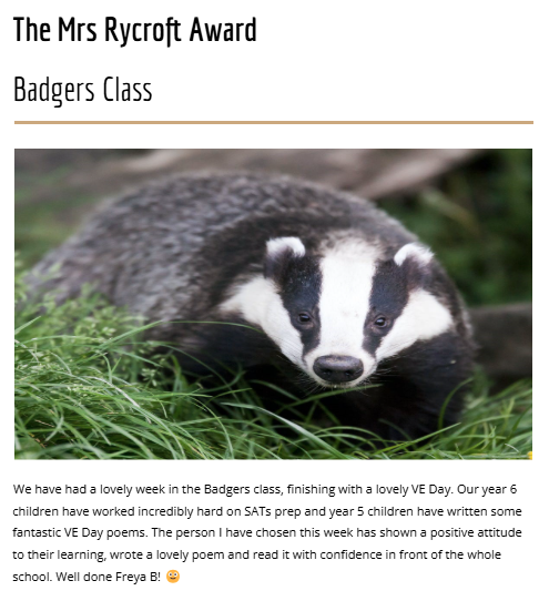🐇🦔The Mrs Rycroft Award🐿️🦡