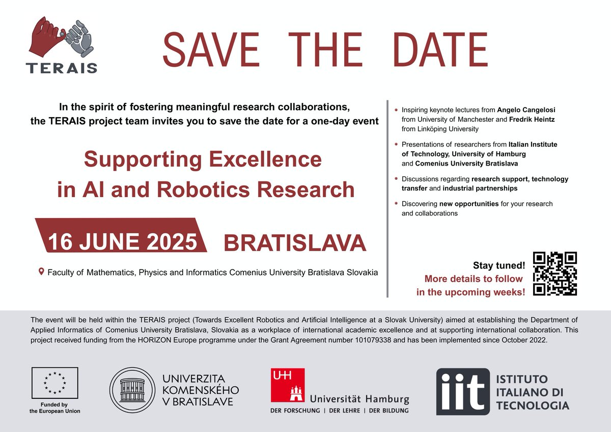 ✨SAVE THE DATE ✨

🔥#TERAIS closing event is coming up 🔥

➡️16 June 2025⬅️

🤖follow us for more info🤖

#Robot #research #scienceresearch #science #conference #AI